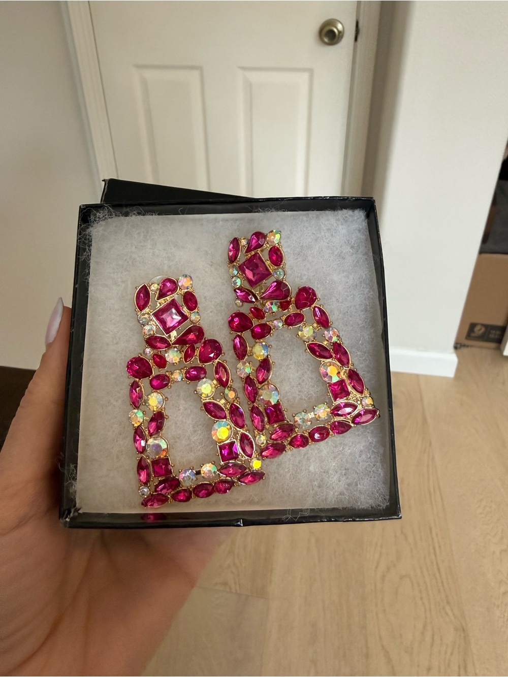 Pink Crystal Statement Drop Earrings
